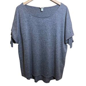 a new day Grey Scoop Neck‎ Top with Keyhole Sleeves with Tie Size 1X